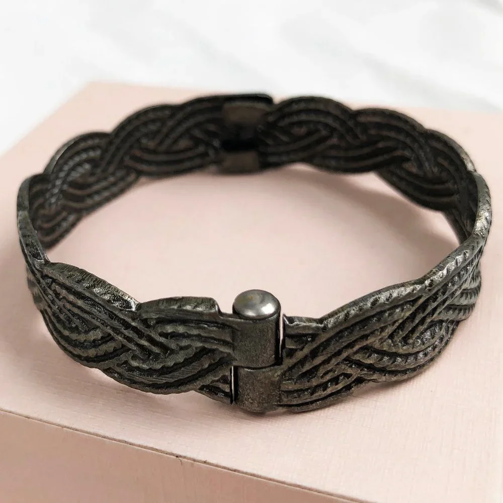 Wide metal rustic bangle, wicker bracelet bangle, stylish jewelry gift